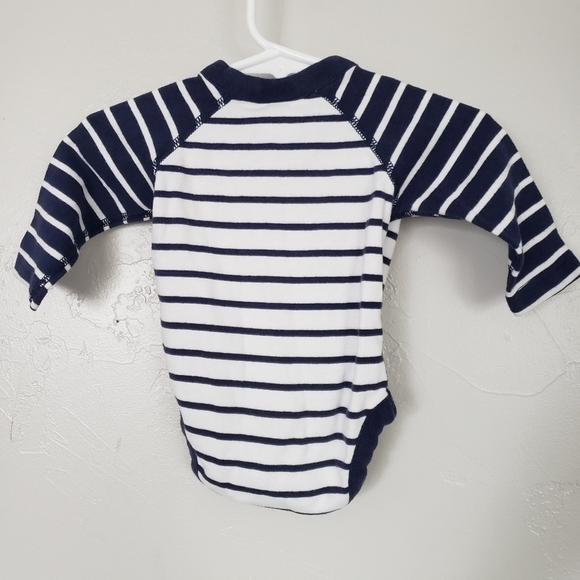 Hanna Andersson Baby 50 Navy Blue & White Striped Long Sleeve Wrap Bodysuit 0-3 - Picture 4 of 6